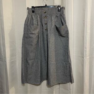 SHEIN Gray A Line Skirt Elastic Waist Front Pockets Button Detail Size Large